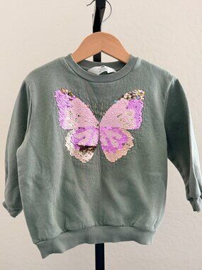 KIDS H&M Green Sweater with Sequin Butterfly 4T